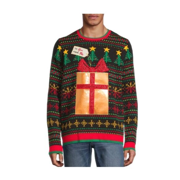 Holiday Time Ugly Christmas Sweater Knit with Metallic Gift Pocket Size 3XL - Picture 1 of 14